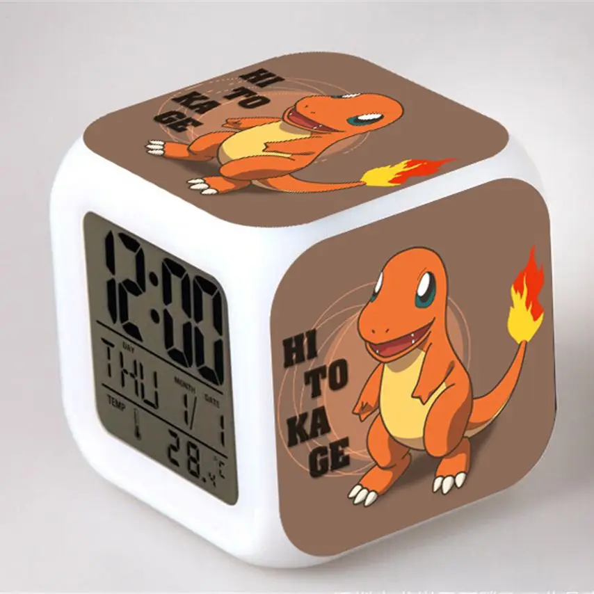 Anime Pokemon sveglie Pikachu Bulbasaur Charmander Charizard Squirtle Psyduck Gengar Eevee Mewtwo Clock Figure Toys Doll