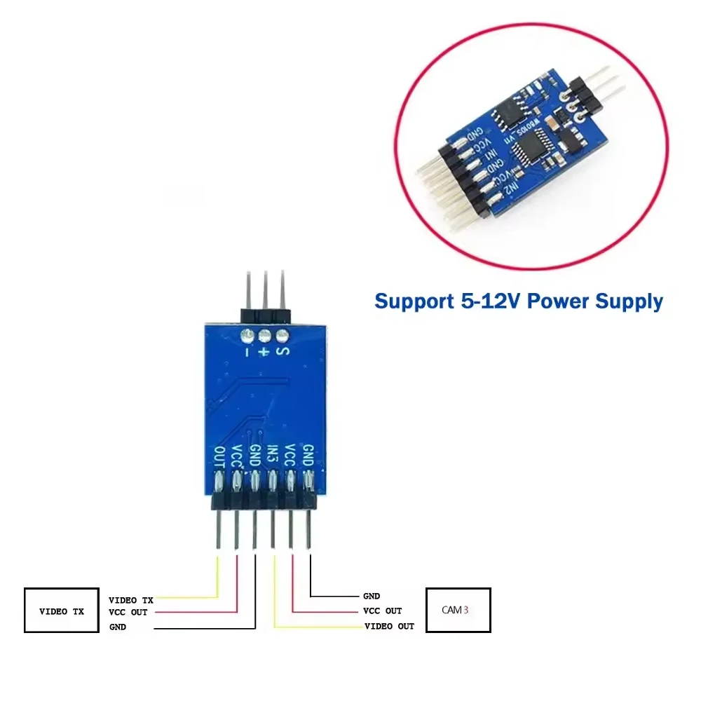 FPV atravessa câmera comutador de vídeo de três vias comutador eletrônico controle remoto comutação módulo de vídeo comutador de câmera