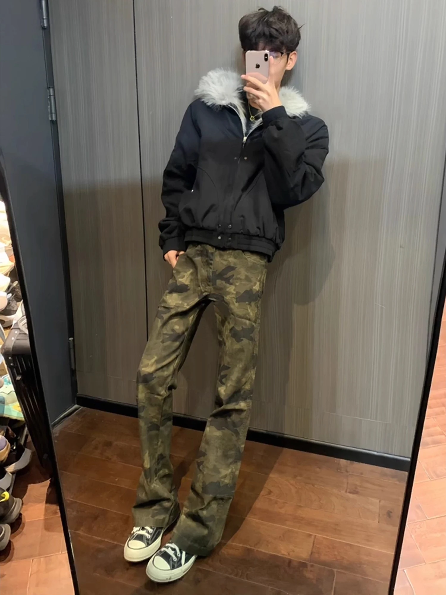 

Американские ретро-джинсы в камуфляжном стиле, мужские прямые брюки с зауженным низом, молодежные, модные, износостойкие