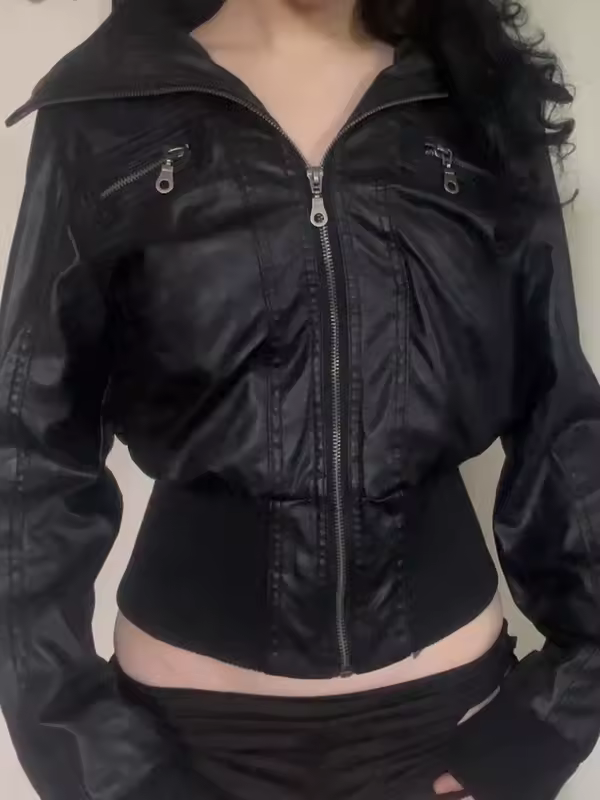 AltGoth Amercian Vintage Pu Leather Jacket Women Streetwear Harajuku Grunge Emo Alternative Grunge Zipper Casual Coats Female - Image 3