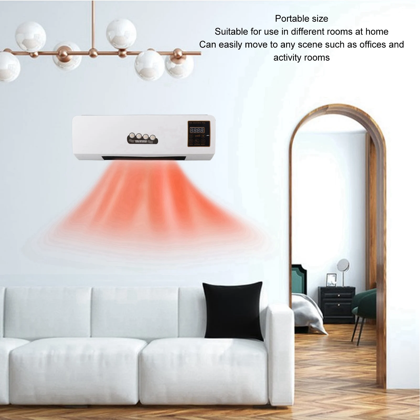 1800W Wall Mounted Heater Electric Heating Machine PTC Heating Heater with Remote Control Timer for Bedroom Bathroom English Ver