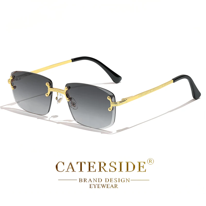 CATERSIDE Retro-Sonnenbrille mit randlosem Metallrahmen und Farbverlauf für Herren, Punk-Luxus-Damenbrille, kleine rechteckige Sonnenbrille – Detail 17