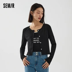 Semir 2023 camicia da donna t-Shirt a maniche lunghe Cardigan lavorato a maglia nero bretelle con lettere autunno nuovo Set di due pezzi sottile per le donne