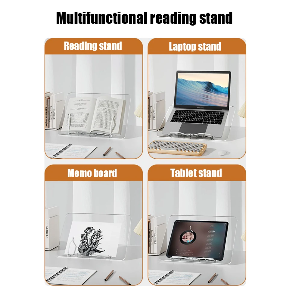 OUTMIX-Soporte de acrílico transparente para lectura de libros, soporte ajustable para iPad, tableta, portátil, escritorio