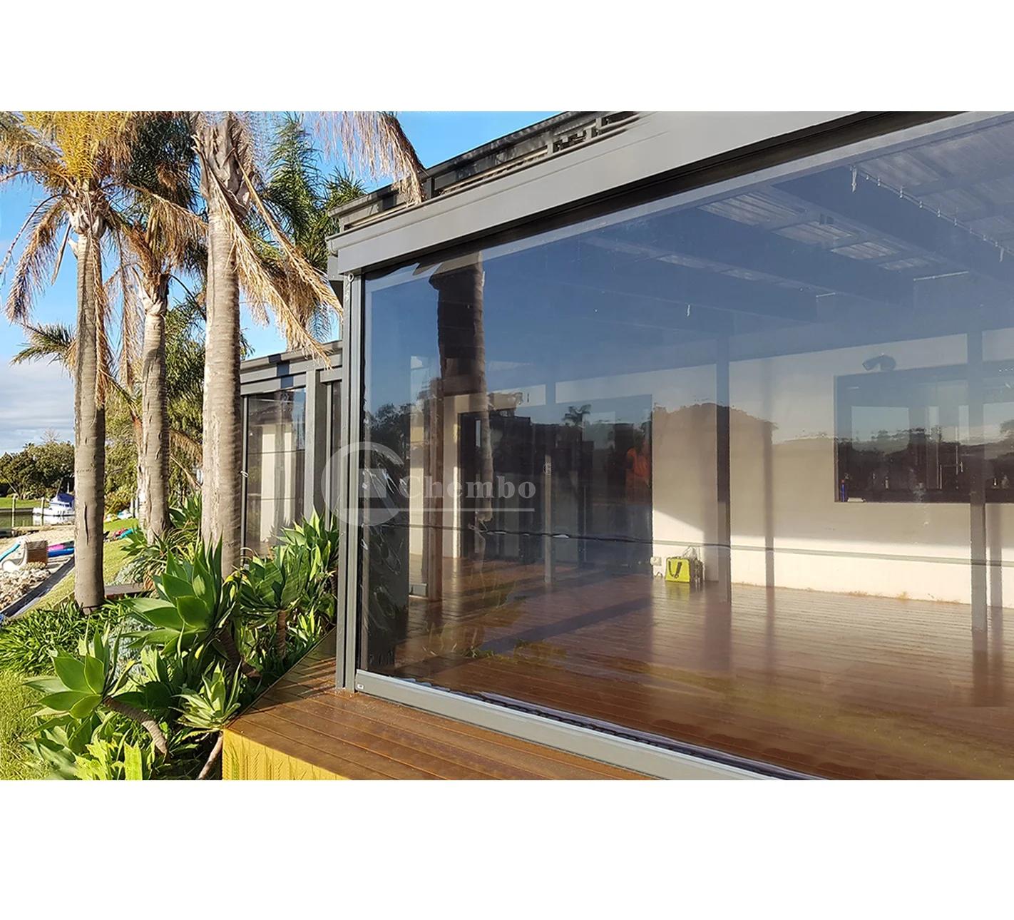 AIROW Motorized PVC Patio Roller Screen Windproof Retractable Outdoor Roller Blind for Garden Courtyard