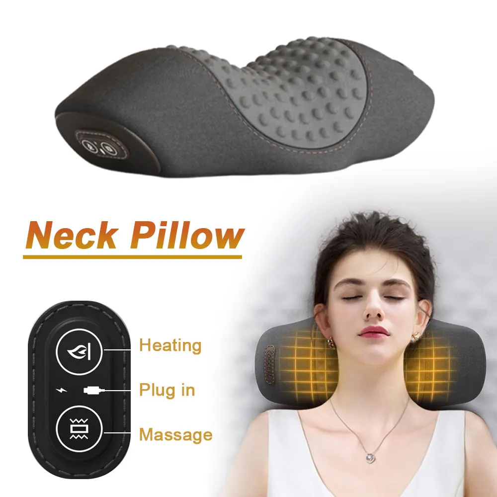 Electric Vibration Neck Massage Pillow Hot Compress Massager Neck Traction Pain Relief Massage Pillow Spine Support Sleep Relax