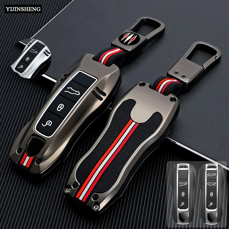 Funda de silicona para mando a distancia, carcasa de aleación de zinc de 3 y 4 botones para Porsche 911 718 Panamera Macan Cayenne Boxster Cayman