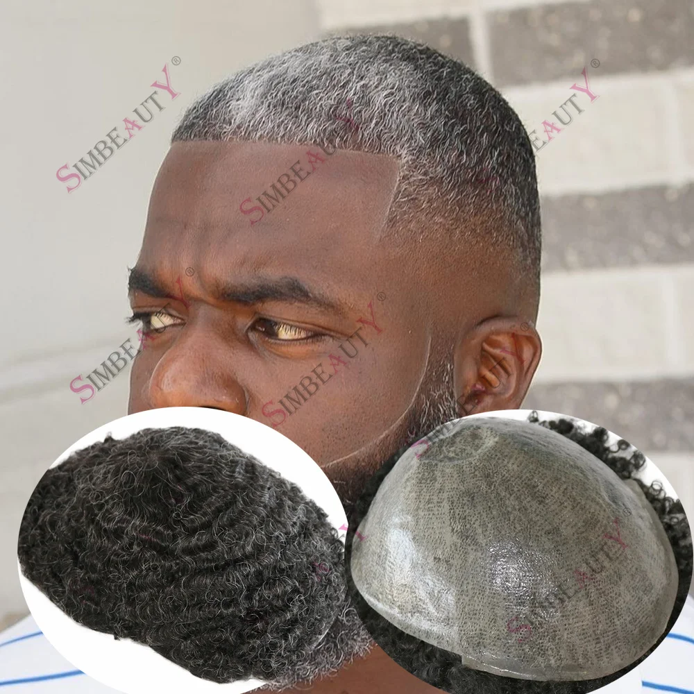 

Черный Серый 1B30 1B50 Мужские человеческие волосы Тонкая микрокожа Прочный замена волос Протез 15 мм Глубокая волна Афро Вьющиеся прически Парик