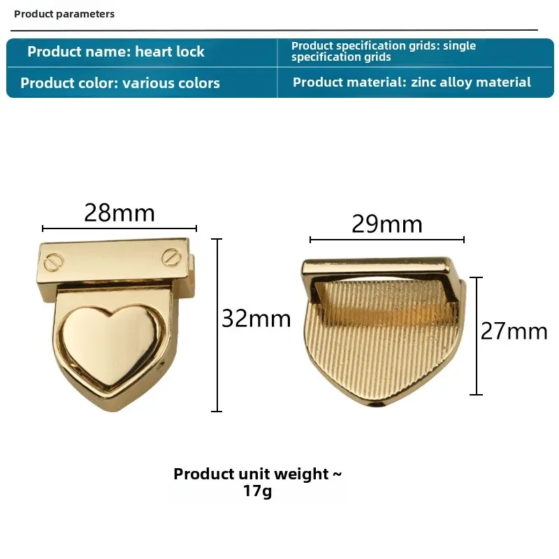 10/20/50 Sets 32 * 28mm Metal Swivel Lock Heart Lock Handbag Women's Bag Twist Lock Buckle Diy Luggage Hardware Accessories