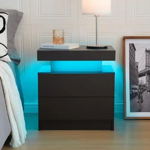 

LED Nightstands with 2 Drawers, End with RGB LED Lights for Bedroom Living Room, Bedside Dressers