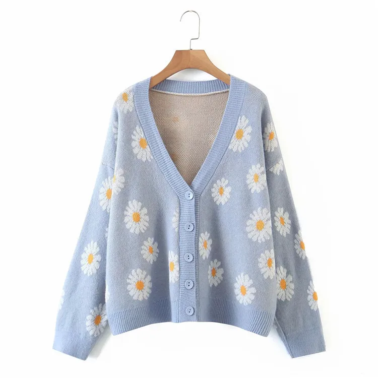 Women Floral jacquard Knit Cardigan Sweater Long Sleeve V Neck Button Down Sweater Vintage Aesthetic Outerwear Tops sweater