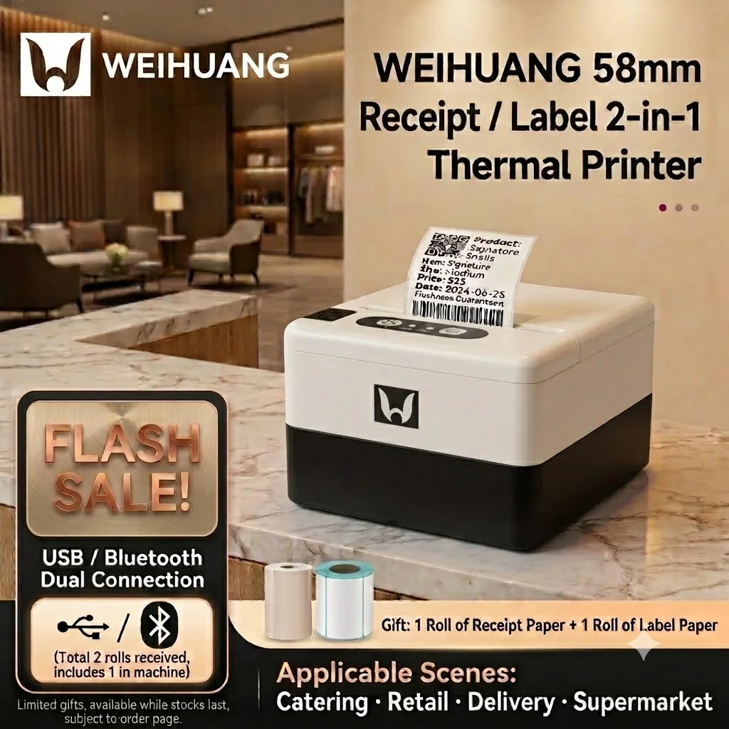 WEIHUANG P20 58mm 2 Inch Wireless Bluetooth USB Thermal Label Receipt Printer Barcode QR Sticker POS Machine Android iOS Windows