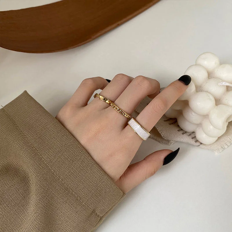 3pcs/set Bohemian White Enamel Round Metal Ring Sets Geometric Twist Open Adjustable Rings Sets for Women Girl Wedding Jewelry