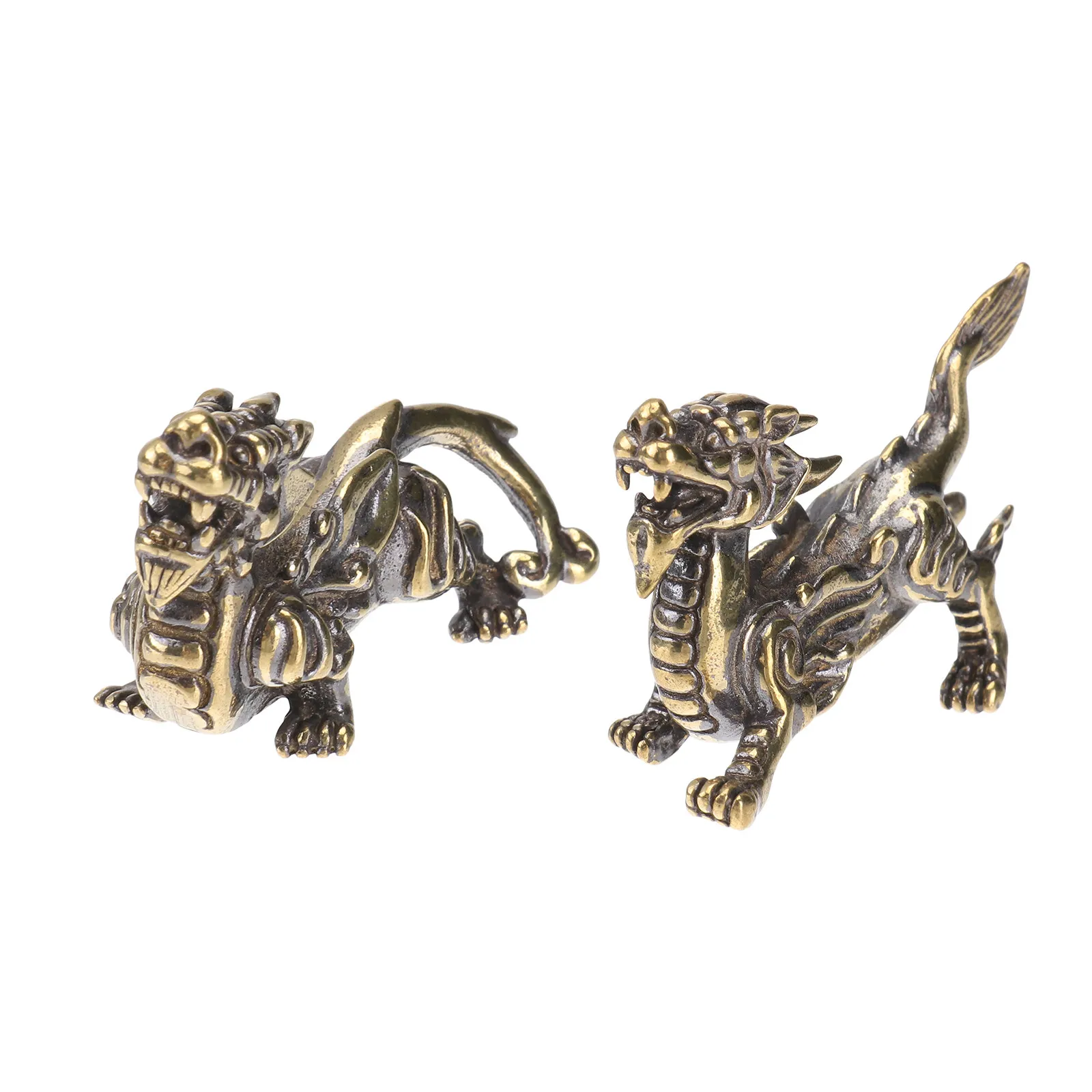 2Pcs Handcrafted Brass Kylin Figurines Elegant Desktop Decoration Modern Home Decor Tabletop Adornment Living Room