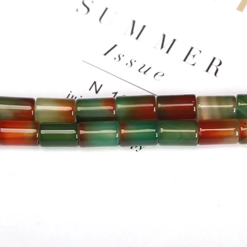 Natural Green Line Agate Stripe Stone Tube Shape Cylinder Bead Loose Gemstone For Jewelry Making Diy Bracelet Neckalce Accessory