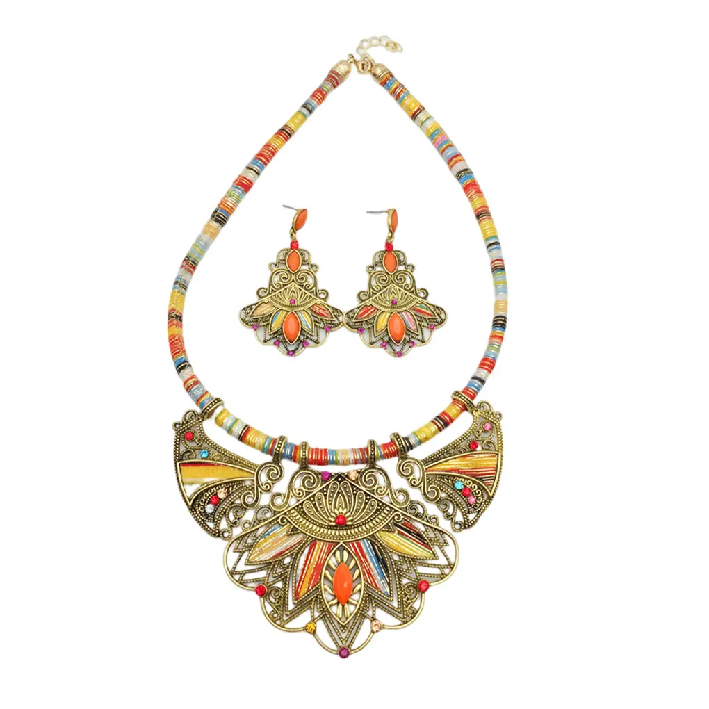 3 Pieces/Set Women Necklace Stylish Decorative Colorful Bohemian Rhinestone Ethnic Girls Banquet Photography Earring