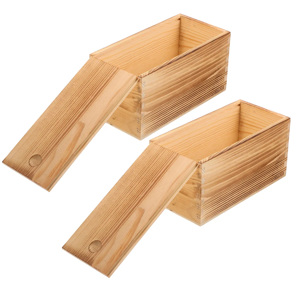 

2 Pcs Pull Out Wooden Box Storage Cases for Jewelry Earring Gift Boxes Presents Container Vanity Shirt Crafts Holder Decorative