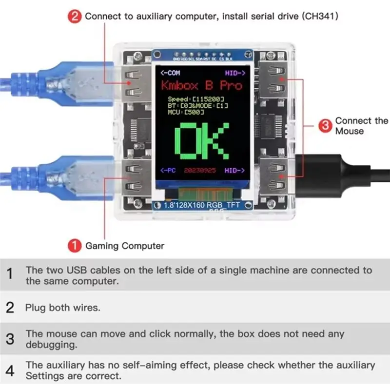 A13E-AI Auxiliary Support For Kmbox B+ Pro Key Mouse Controller Dual USB Press Key Mouse Handle For DMA Dual Computer With LCD