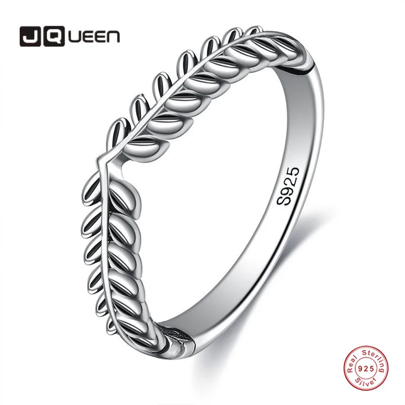 JQUEEN 925 Sterling Ring Personality Leaves Stitching Rings Women Girls Rings Jewelry Gifts