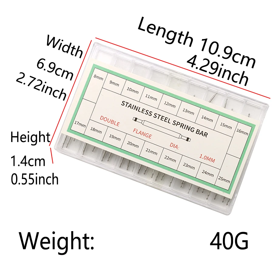 Watch accessories boxed with 1.0mm all steel ultra-fine watch ears, steel needles, watch shafts, seamless springs