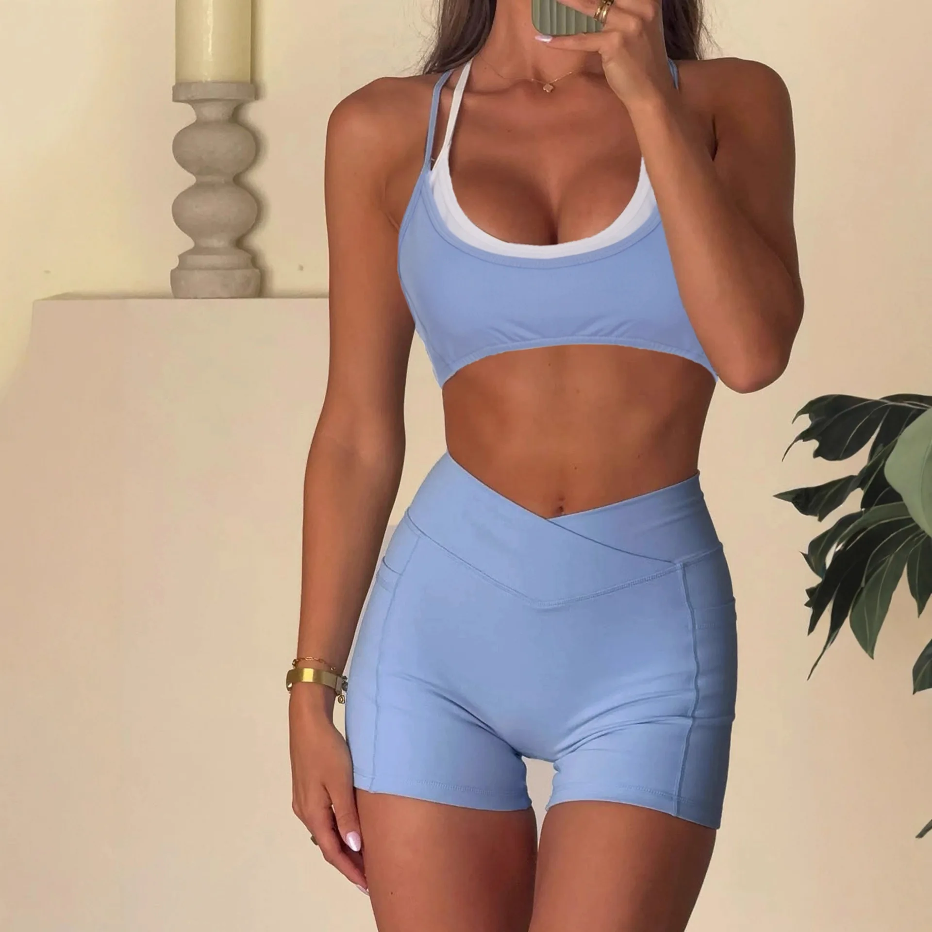 

Faionable Wind-Borne комплект из двух предметов, повседневная спортивная одежда, топ, комбинированный женский ансамбль для йоги, наряд для отдыха