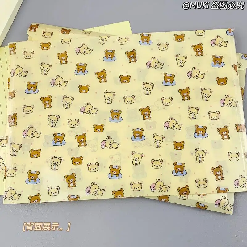 Kawaii Cartoon Rilakkuma Korilakkuma File Bag Creative Peripheral A4 Button Folder Data Archive Storage Bag Friend Birthday Gift