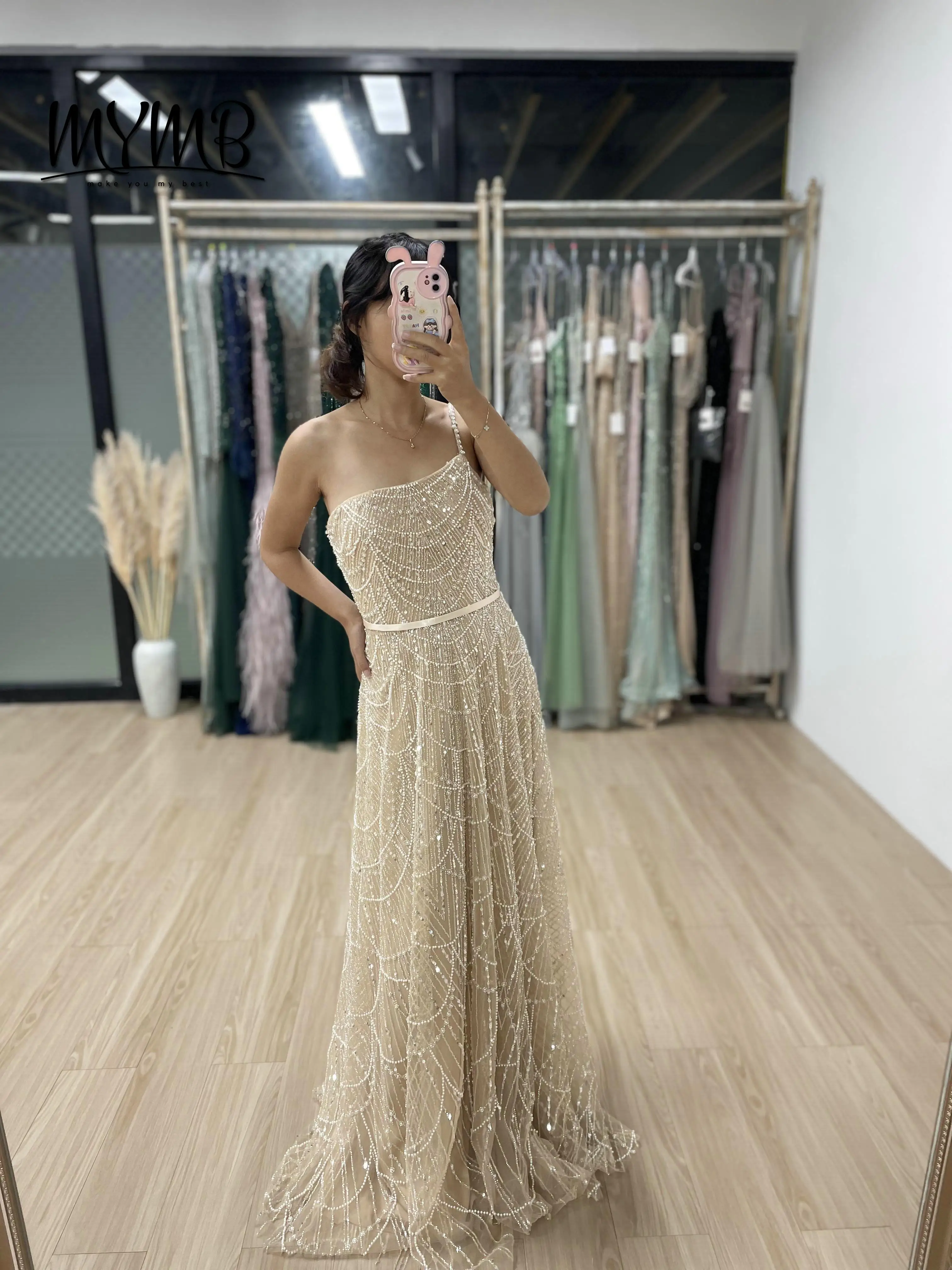 Ekskluzywna, elegancka suknia ślubna w kształcie litery A, zdobiona perłami, cekinami i luksusowymi ramiączkami spaghetti, suknia wieczorowa z paskiem MY30088