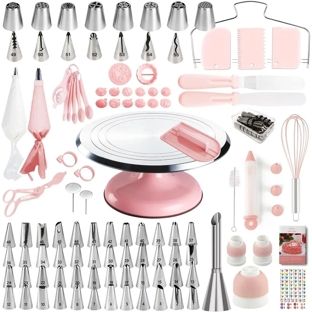 

Cake ting Kit, 138pcs Cake ting Supply with Aluminium Cake Turntable, 64 Numbered Icing Piping Tips, 2 Spatulas, 3 Icing Comb Sc