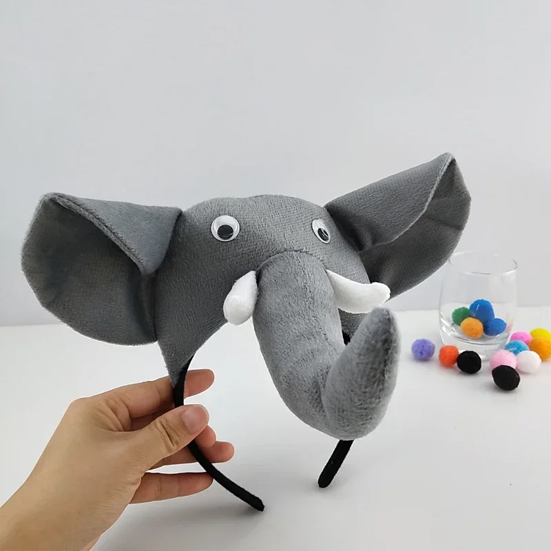 Party Elephant Ear Headband Tie Tail for Children Birthday Animal Hair Bands Plush Headwear Halloween Costume Cosplay