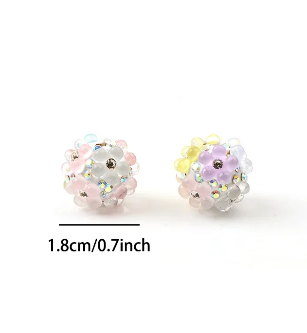 4pcs Mixed Transparent Flower Balls Round Beads for Jewelry Making DIY Bracelet Phone Pen Bag Chain Beaded Decors Accessories