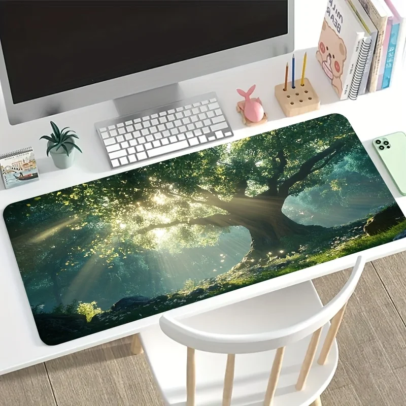 

Игровой коврик для мыши Forest Sunlight Tree XXL, грязеотталкивающий, нескользящий, для рабочего стола, учебы