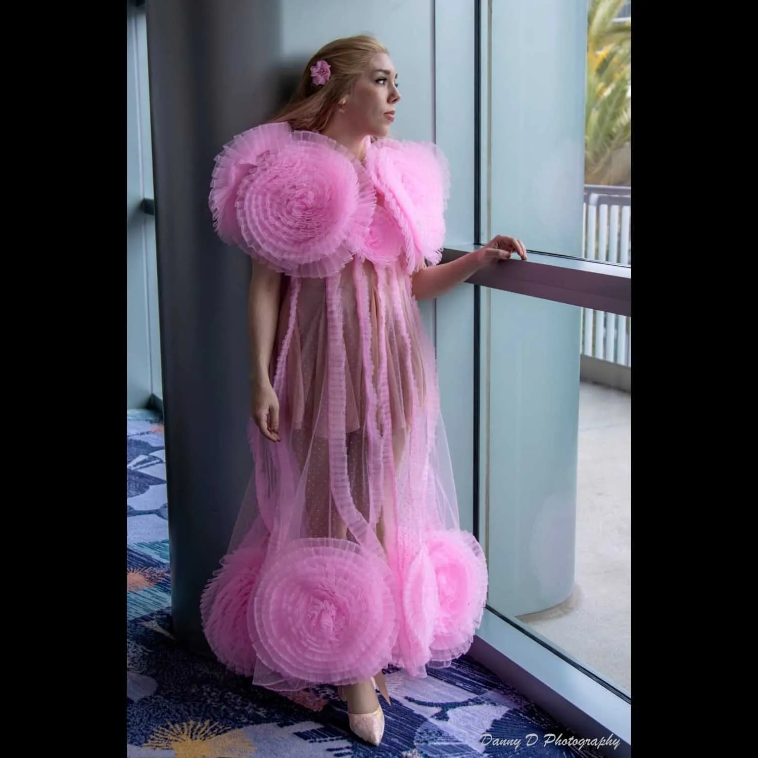 Cute Pink Floral Dress Ruffles Sheer Tulle Hand Flowers Prom Party Dresses فساتين سهرة See Through Floral Gala Dress