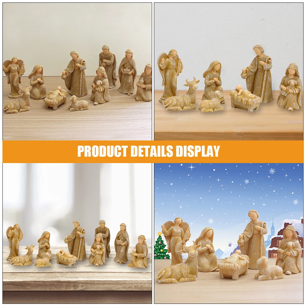 

10Pcs Small Resin Jesus Nativity Set Christmas Decorations Desktop Birth of Jesus Statues Decorative Nativity Ornaments