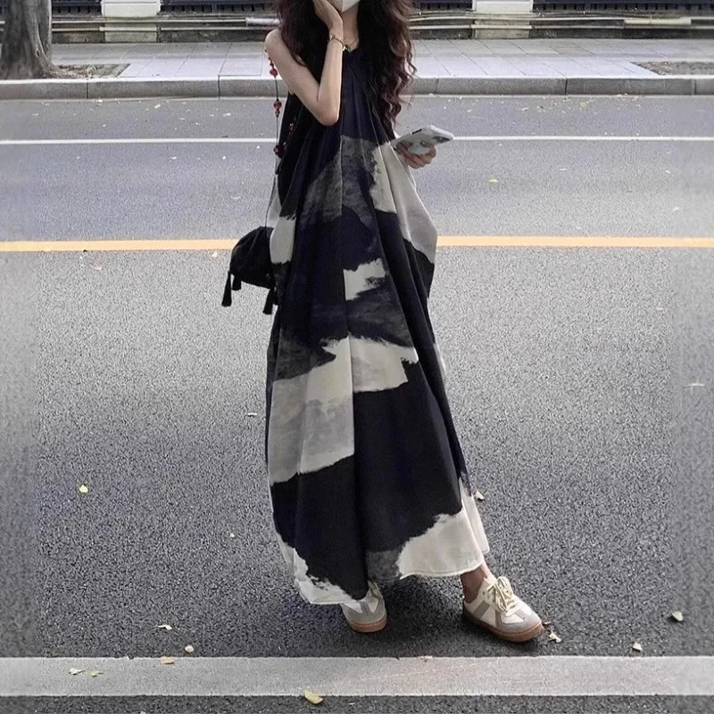 

Ink Contrast New Chinese Retro Sleeveless Sling Dress