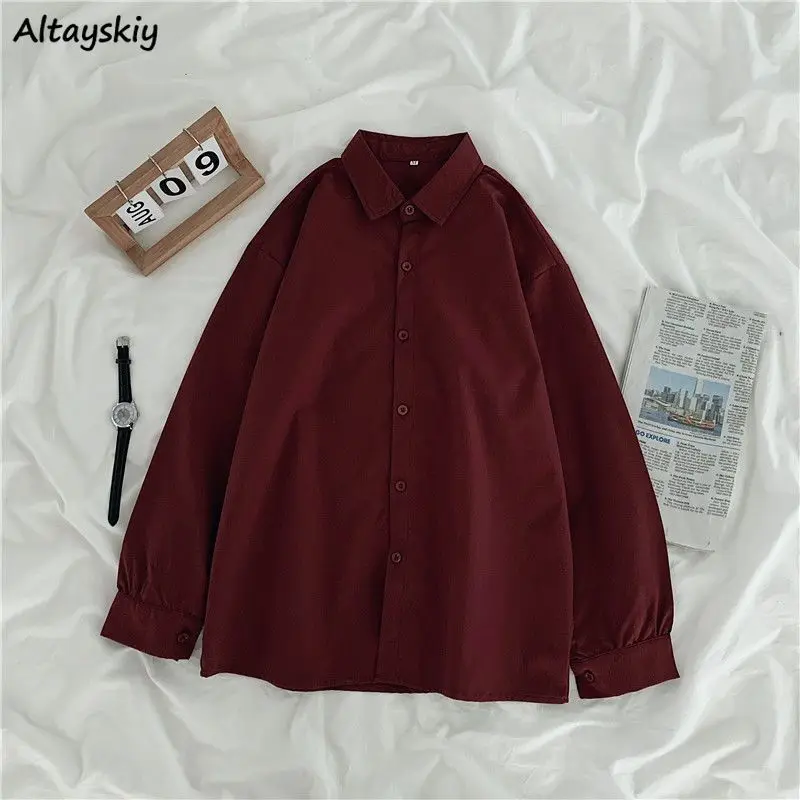 Spring Casual Shirts Women Solid Loose Turn Down Collar Long Sleeve Korean Style Plus Size Simple All-match Elegant Office Lady