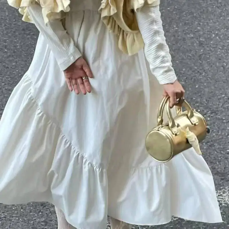 Bloom Hot Girls Gold Messenger Purse Women High Street Handle Cylinder Crossbody Bags Female Retro Y2k Hand Bag Aesthetic