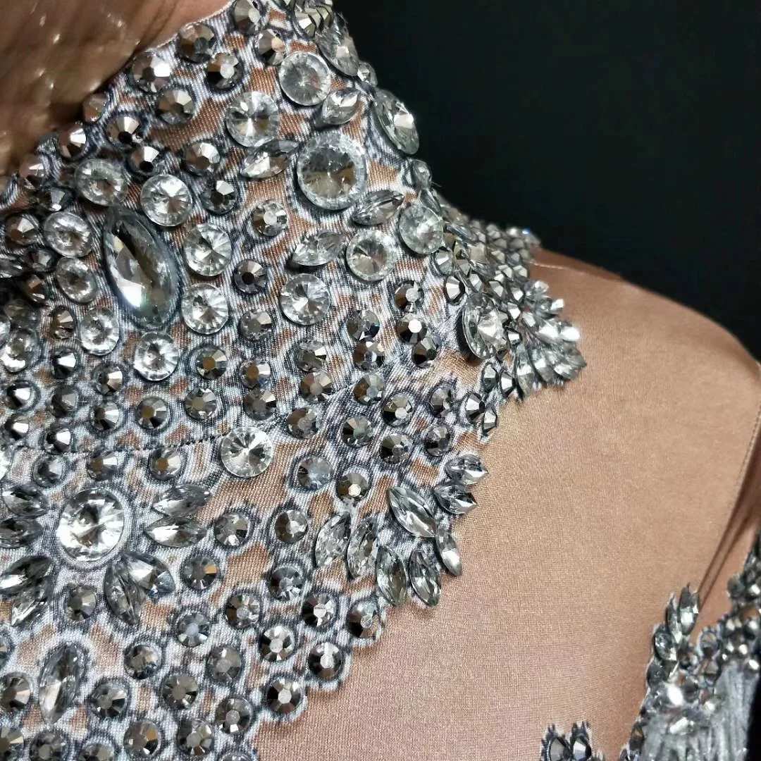 Burlesque Special Occasion Women High Neck Shining Rhinestones Tassel Sexy Jumpsuits Nightclub DJ Stage Singer Perform Costumes