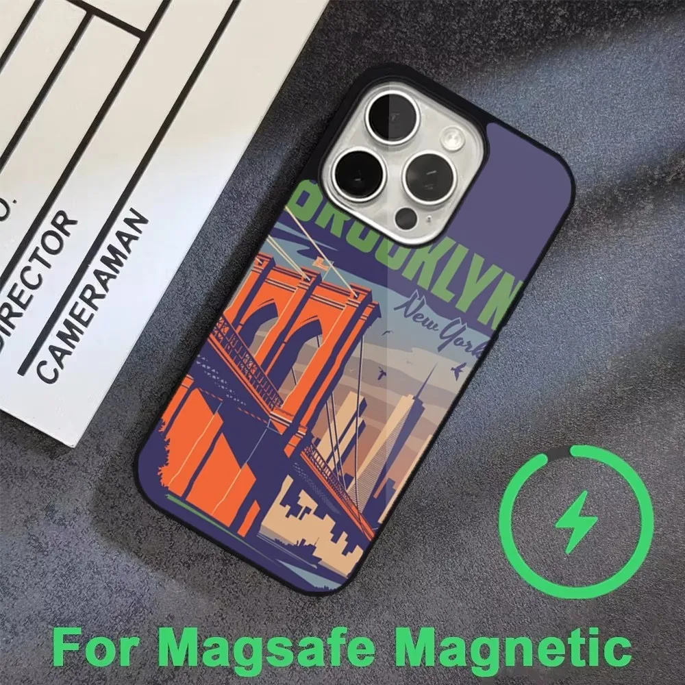 New York Scenery Building Phone Case  For iPhone 16,15,14,13,12,11,Pro,Max,Plus,Mini, Magsafe,Magnetic Wireless Charging Case