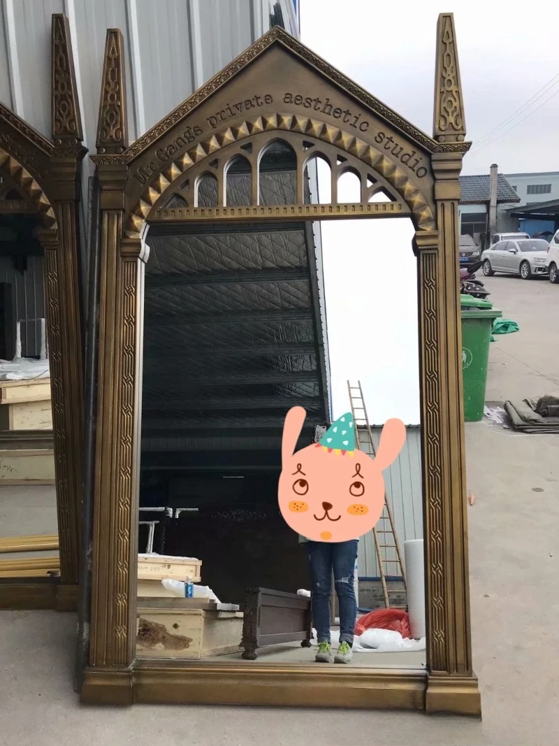 Furniture European neoclassical solid wood retro dressing mirror wedding shop studio engraved full-body mirror fitting mirror