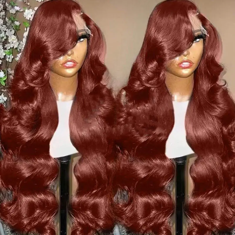 

Красновато-коричневый объемная волна 13x6 HD Парик фронтальной части шнурка 13x4 Кружева спереди 30 36 дюймов Бразильские парики из человеческих волос Remy для женщин Предварительно выщипанные