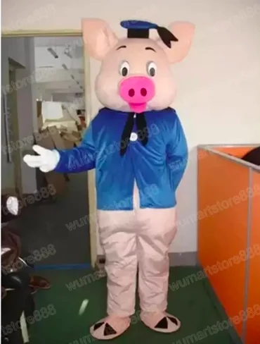 

New Adult Halloween Christmas Blue Clothes Pig Mascotte Fancy Dress Cartoon Mascot Costume Plush Fancy Dress Mascot Costume