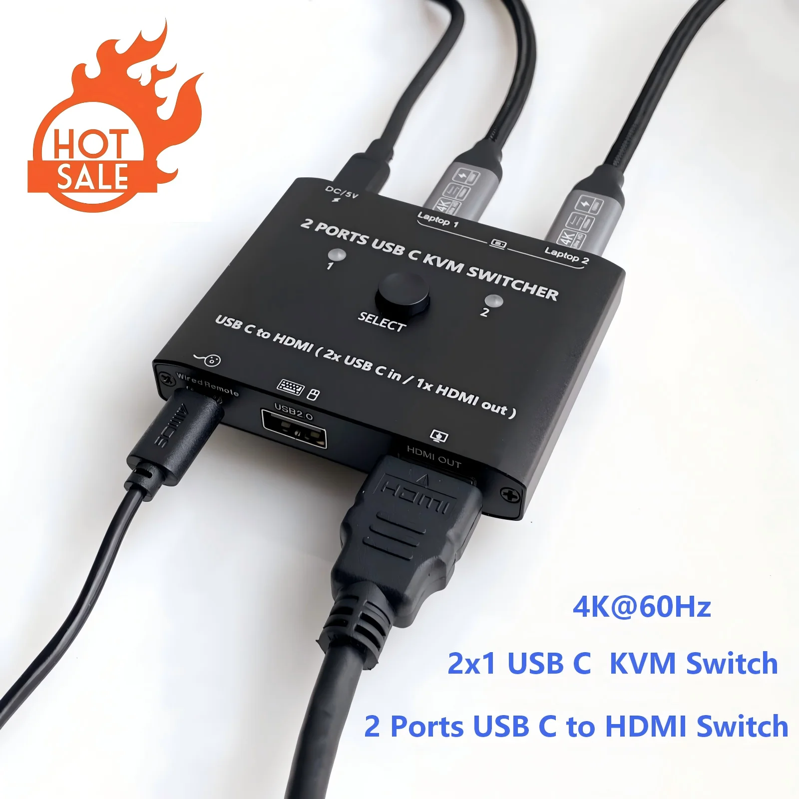 

KVM-переключатель USB C, 2 ПК, 1 монитор, 4K при 60 Гц, 2 порта, KVM-переключатели типа C для 2 ноутбуков, поддержка 1 монитора HDMI и мыши, клавиатуры