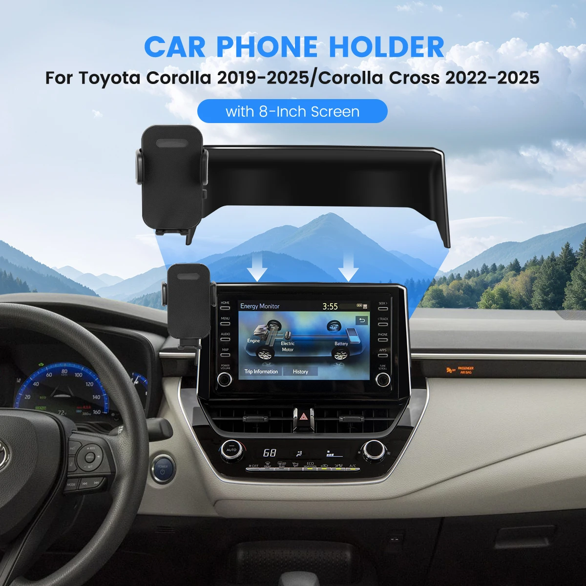 Car Phone Holder Screen Fixed Bases 8 Inch for Toyota Corolla 2019-2025 / Corolla Cross 2022-2025 Car Interior Accessories