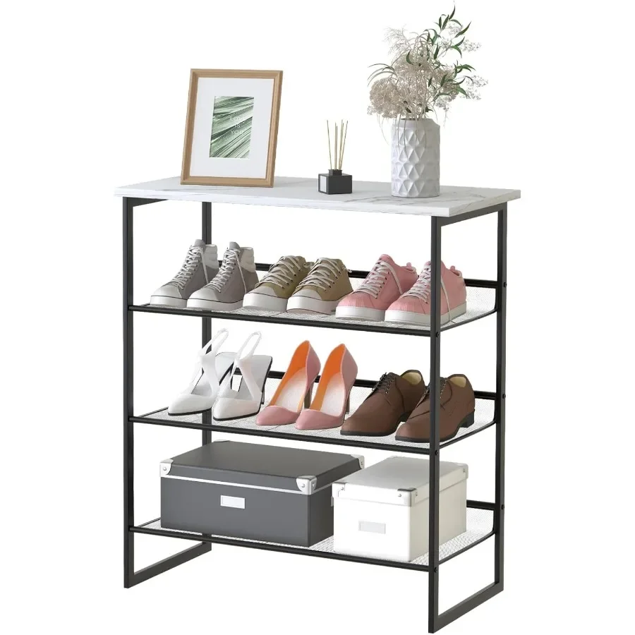 

4-х ярусная полка для обуви из белого мрамора, отдельно стоящий органайзер, многоцелевая регулируемая плоская и наклонная полка для хранения, полка для обуви на высоком каблуке