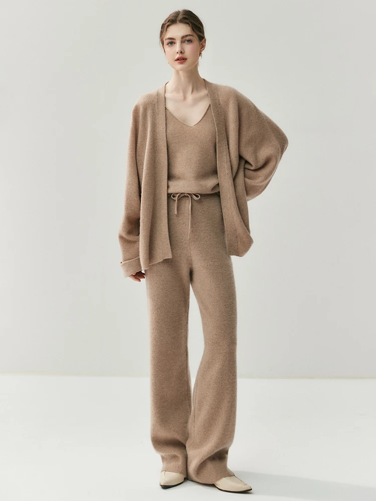 

ADDONEE Thick Women's 100% Cashmere Knit Pants Straight Wide Leg Pants Autumn Winter Comfy Warm Cashmere Knitwear Trousers