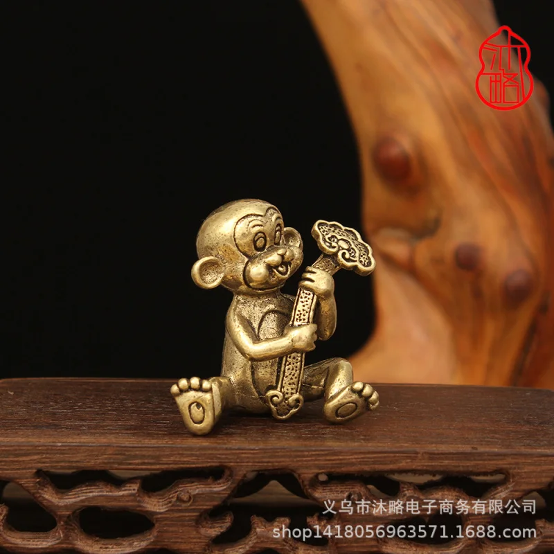 New Solid Monkey Holding Ruyi Ornament Brass Home Living Room Office Desktop Tea Pet Decoration Gift