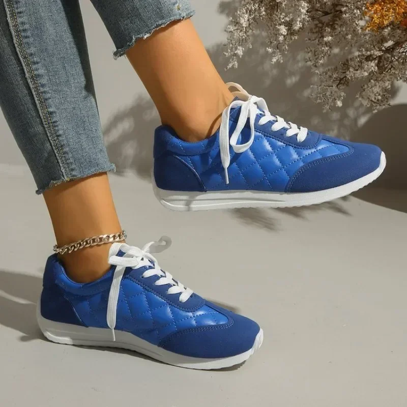 Zapatillas deportivas acolchadas con cordones para mujer, zapatos casuales para caminar con diseño de patchwork en dos tonos