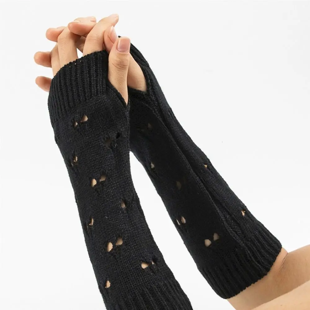 

Touch Screen Heart Knitted Fingerless Gloves Fingerless Wristband Hollow Out Loose Gloves Windproof Elastic Half Finger Sleeves