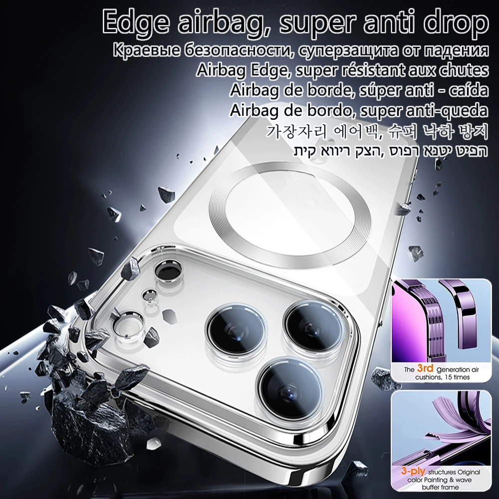 Magnetic Full Cover Back Protect Plating Case For Iphone 16 15 11 12 13 14 17 Pro Max Air Plus Magsafe Magnet Camera Lens Glass