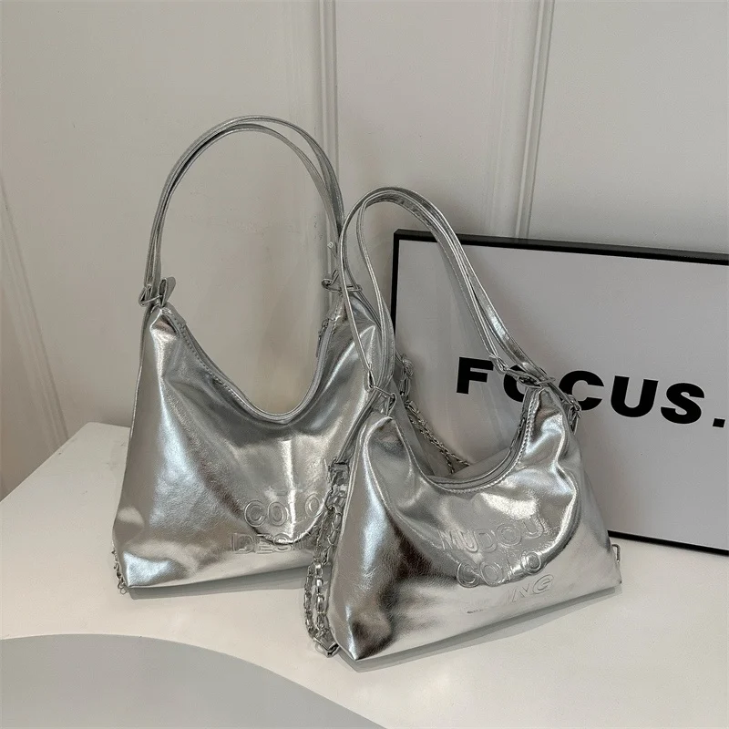 Trendy Korean Version Large Capacity Women's Bag 2024 New Fashion Chain Shoulder Bag Commuter Tote Bag Simple Double Shoulder...